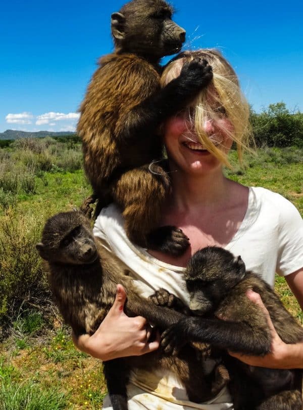 Namibia Wildlife Sanctuary - A volunteer with a baboon - 6